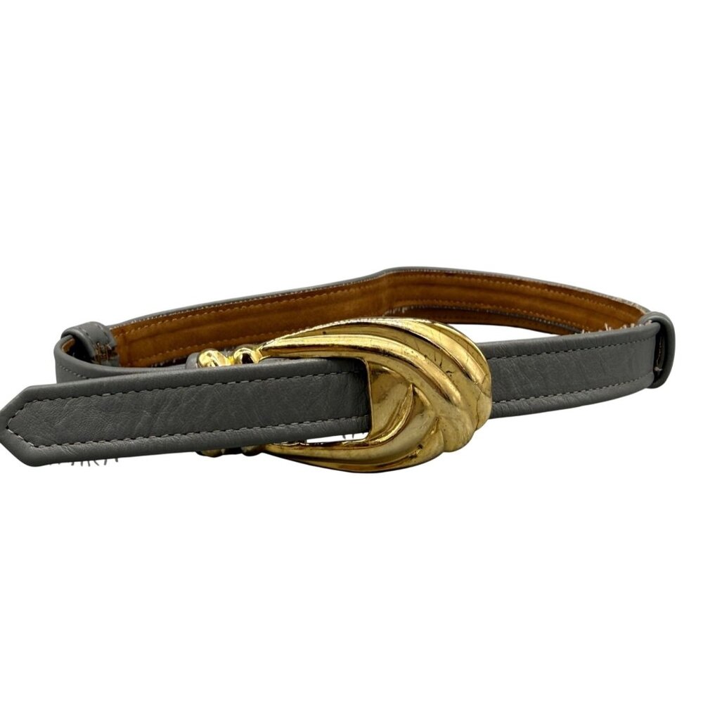 Ginnie Johansen Designs Women's Belt Gray Leather Vintage Retro Minimalist